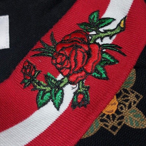 Reason Shirt Size 3XL Long Sleeve Polo Embroidered Rose Skull Snap Button - Picture 14 of 16